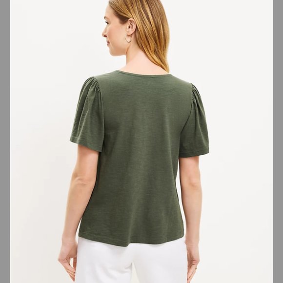 NWT LOFT Crochet Yoke Flutter Sleeve Top M - Picture 3 of 6